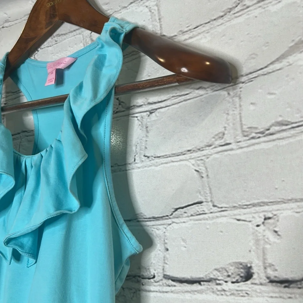 Lilly Pulitzer Sleeveless Blue Green Floral Skirt Dress Size 14